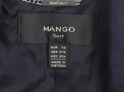 Mango Women Blue Double Breasted Cotton Linen Blazer XS