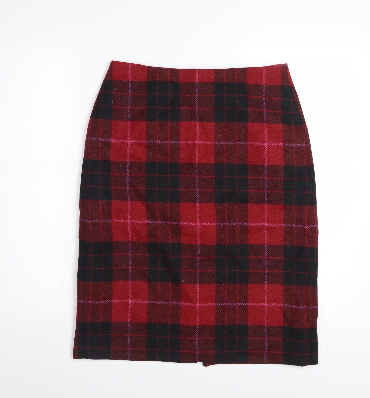 Hobbs Women Red Wool Plaid Pencil Skirt Size 10 Knee Length