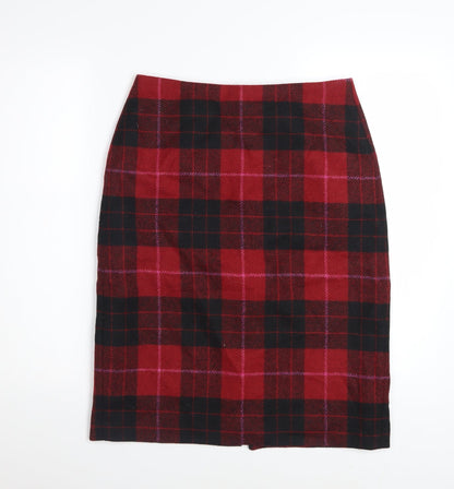 Hobbs Women Red Wool Plaid Pencil Skirt Size 10 Knee Length
