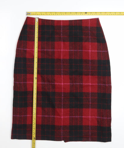 Hobbs Women Red Wool Plaid Pencil Skirt Size 10 Knee Length