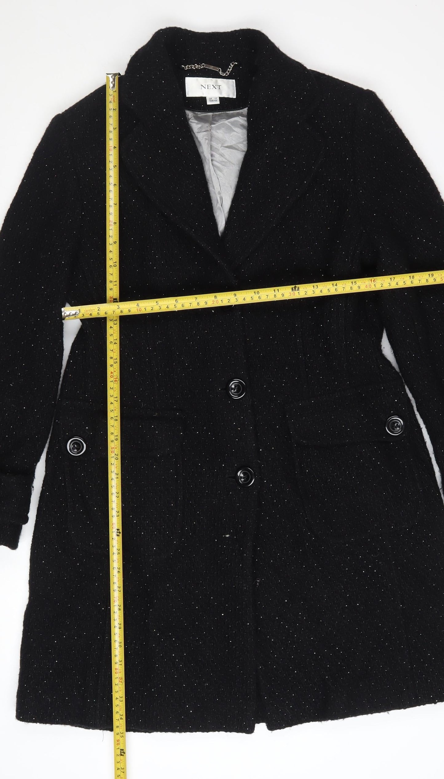 Next Women's Black Wool Blend Mid-Length Overcoat Size 14