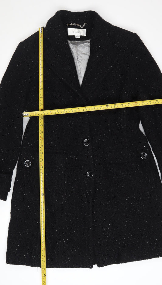 Next Women's Black Wool Blend Mid-Length Overcoat Size 14