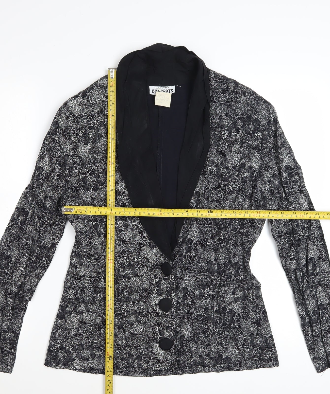 California Concepts Women's Grey Floral Jacquard Shawl Lapel Blazer Size L