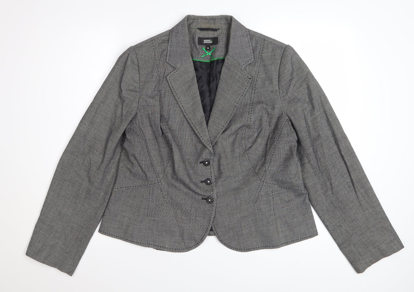 Marks and Spencer Women's Grey Check Blazer UK 18 Classic Fit