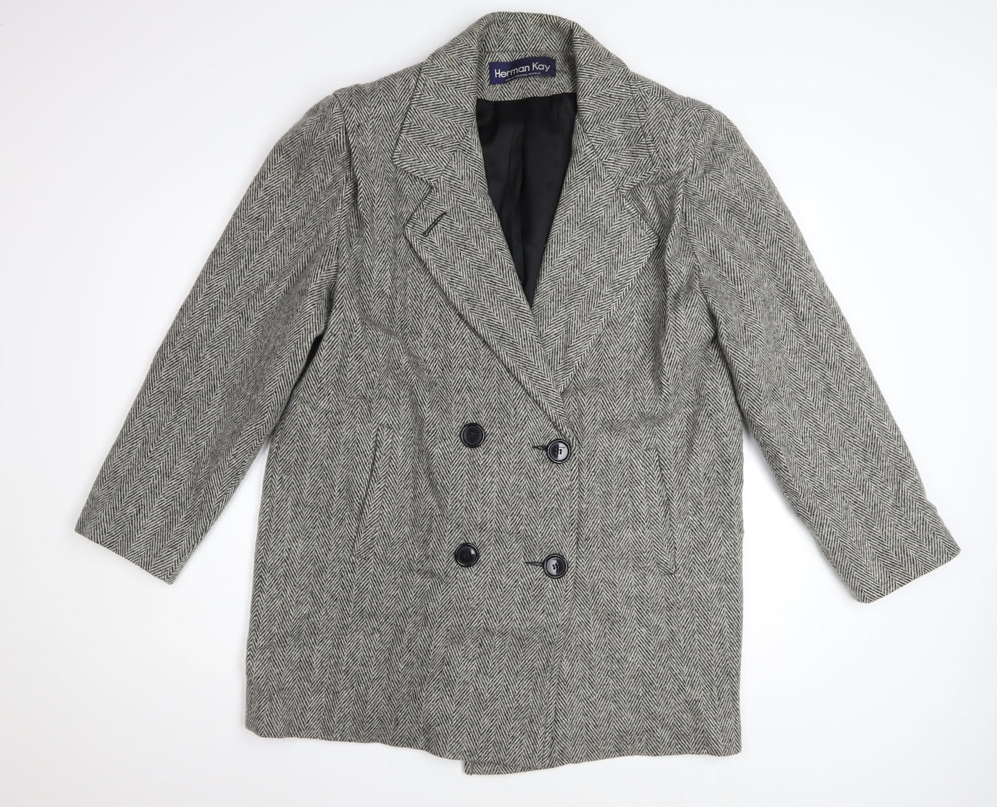 Herman Kay Women's Grey Wool Blend Herringbone Pea Coat Size 10