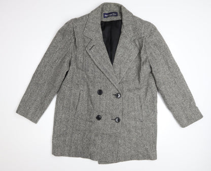 Herman Kay Women's Grey Wool Blend Herringbone Pea Coat Size 10