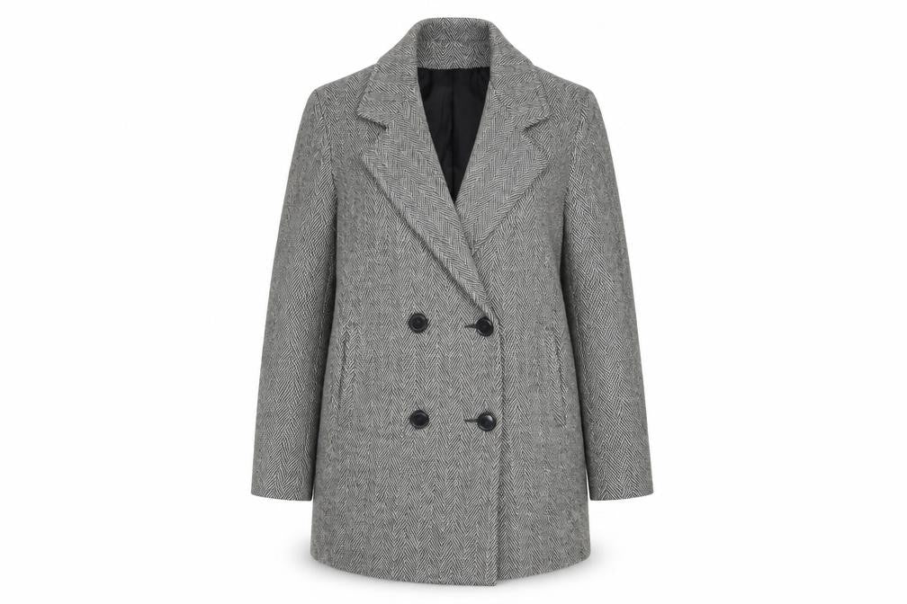 Herman Kay Women's Grey Wool Blend Herringbone Pea Coat Size 10