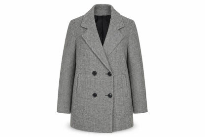 Herman Kay Women's Grey Wool Blend Herringbone Pea Coat Size 10