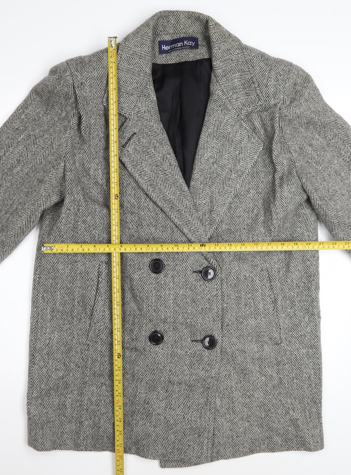 Herman Kay Women's Grey Wool Blend Herringbone Pea Coat Size 10