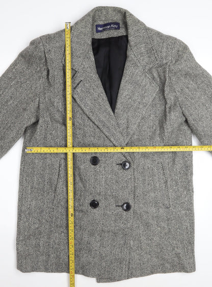 Herman Kay Women's Grey Wool Blend Herringbone Pea Coat Size 10