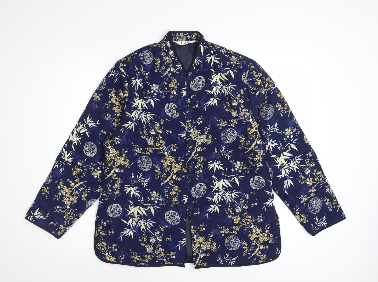 Tung Tai Women's Blue Floral Silk Kimono Jacket Size L