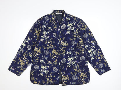 Tung Tai Women's Blue Floral Silk Kimono Jacket Size L