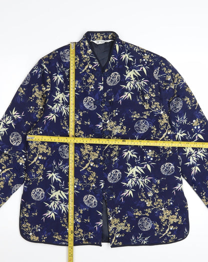 Tung Tai Women's Blue Floral Silk Kimono Jacket Size L