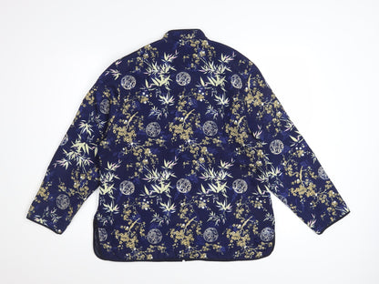 Tung Tai Women's Blue Floral Silk Kimono Jacket Size L