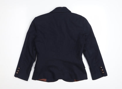 Topshop Women’s Navy Blue Wool Blend Tailored Blazer UK 8