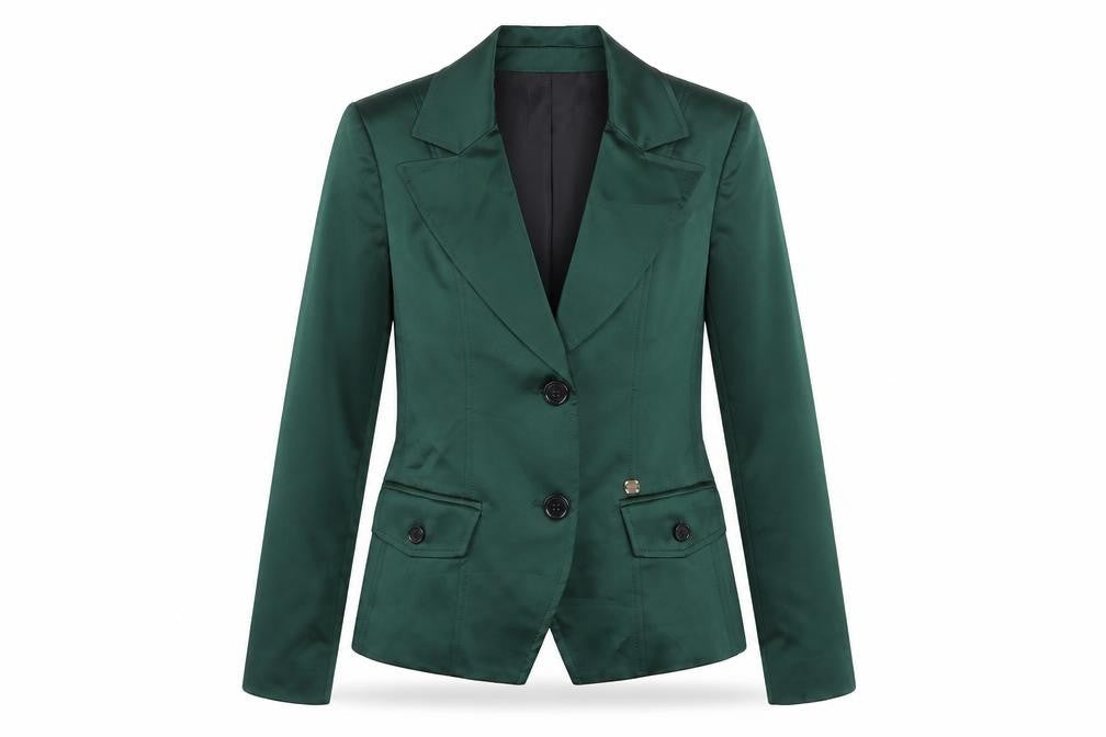 XTSY Women Green Single-Breasted Satin Blazer Size 14 Made in Italy