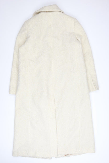 Next Women's Ivory Long Overcoat Size 14 Polyester Classic Style