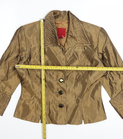 JS Collections Petite Women’s Brown Beaded 3/4 Sleeve Blazer UK 12