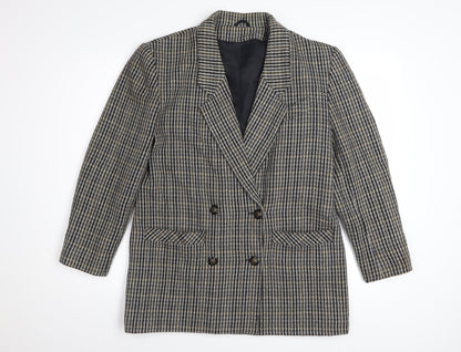 Dorothy Perkins Women Grey Houndstooth Wool Blend Double-Breasted Blazer UK 12