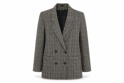 Dorothy Perkins Women Grey Houndstooth Wool Blend Double-Breasted Blazer UK 12