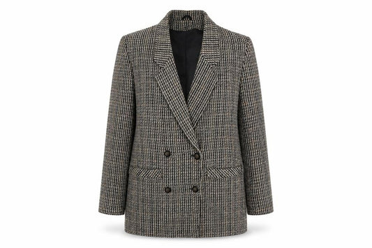 Dorothy Perkins Women Grey Houndstooth Wool Blend Double-Breasted Blazer UK 12