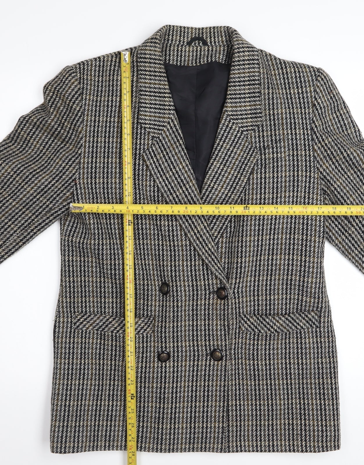 Dorothy Perkins Women Grey Houndstooth Wool Blend Double-Breasted Blazer UK 12
