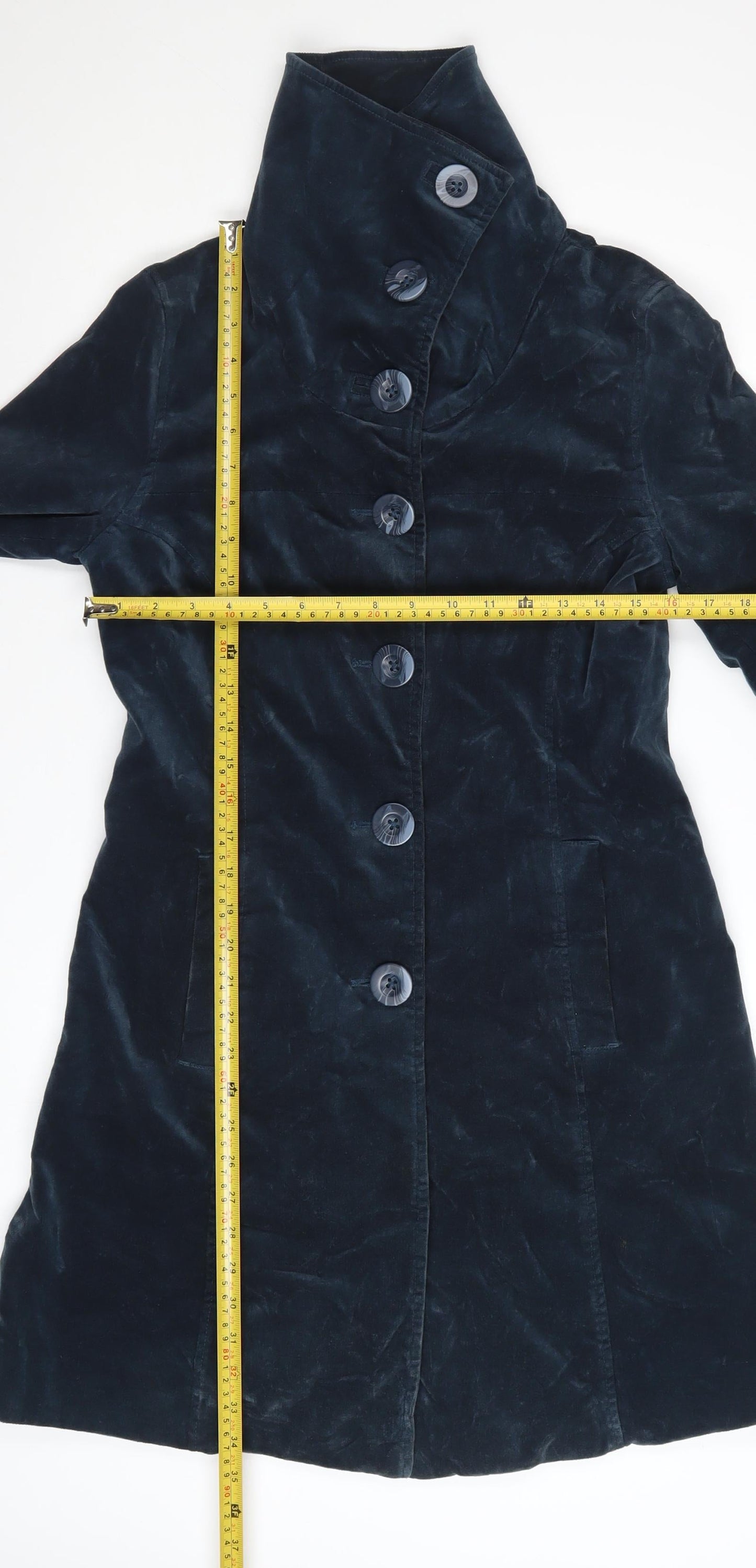 White Stuff Women's Blue Cotton Velvet Mid-Length Coat Size 8