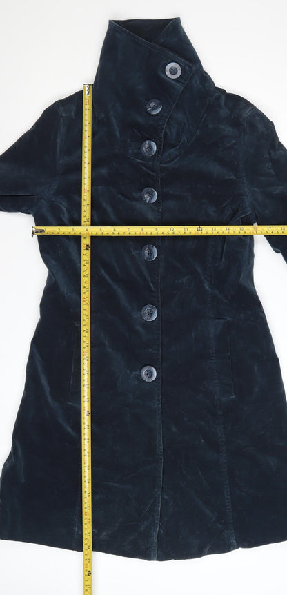 White Stuff Women's Blue Cotton Velvet Mid-Length Coat Size 8