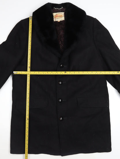 Lakeland Mens Black Wool Overcoat Size 40 Regular Fur Collar Winter Coat