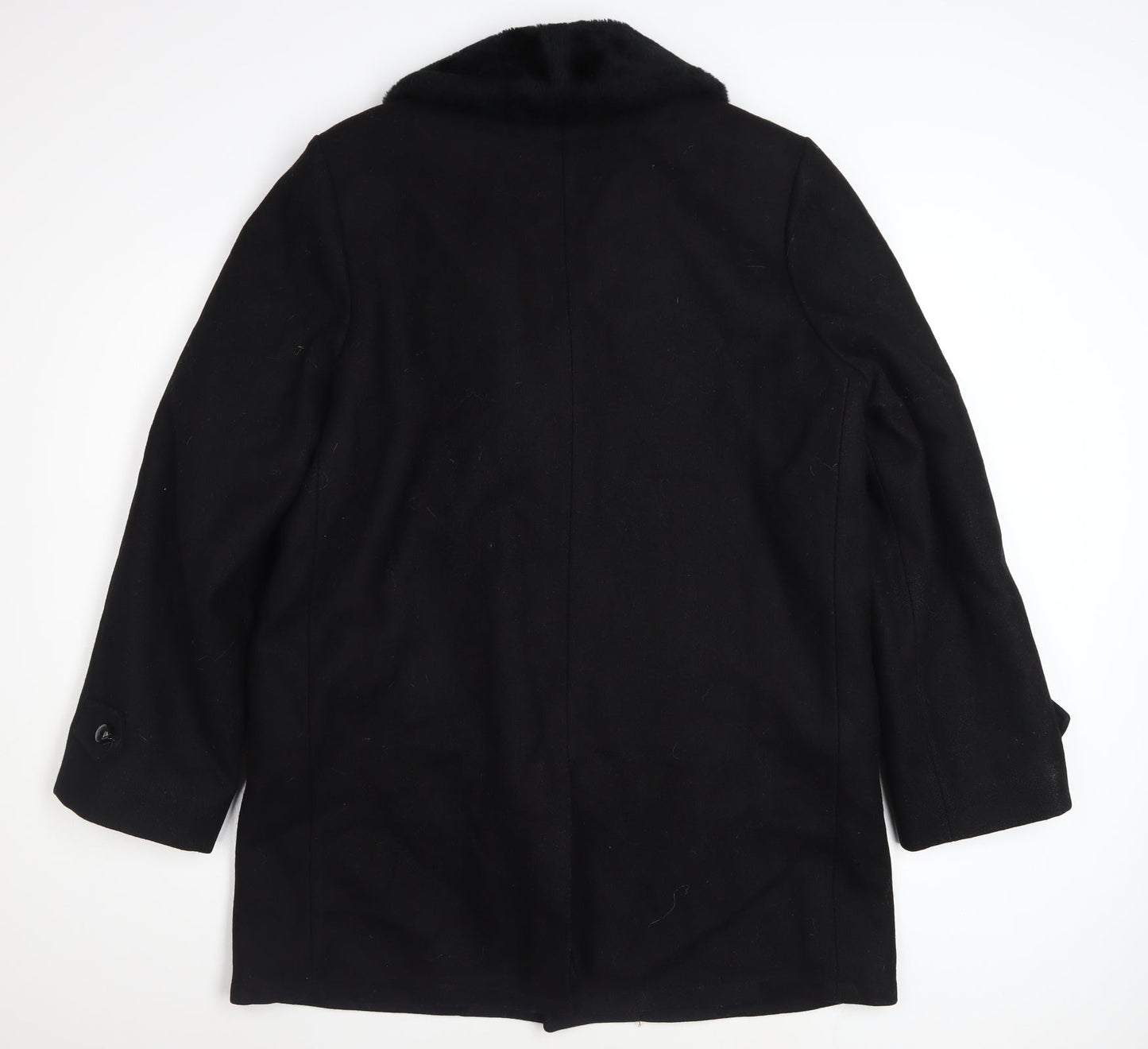Lakeland Mens Black Wool Overcoat Size 40 Regular Fur Collar Winter Coat