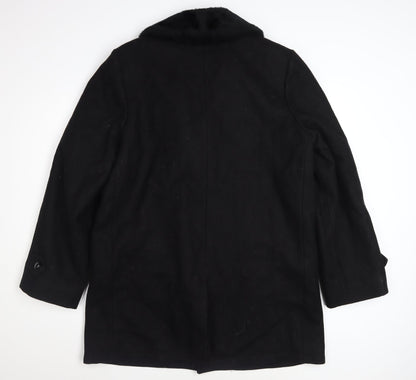 Lakeland Mens Black Wool Overcoat Size 40 Regular Fur Collar Winter Coat