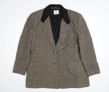 Viyella Womens Brown Check Wool Blazer Jacket UK 18 Classic Tweed
