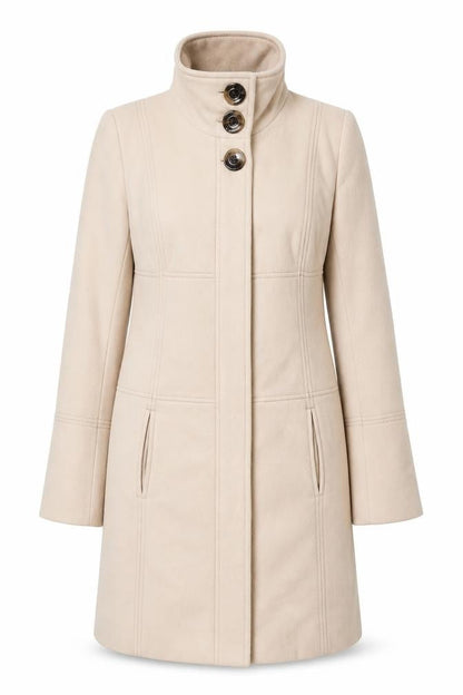Next Womens Beige Wool Blend Long Overcoat Size 14 Classic