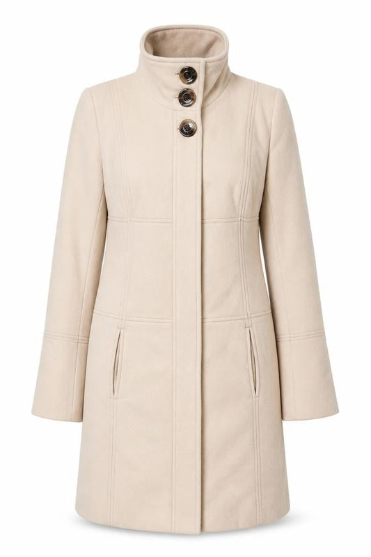 Next Womens Beige Wool Blend Long Overcoat Size 14 Classic