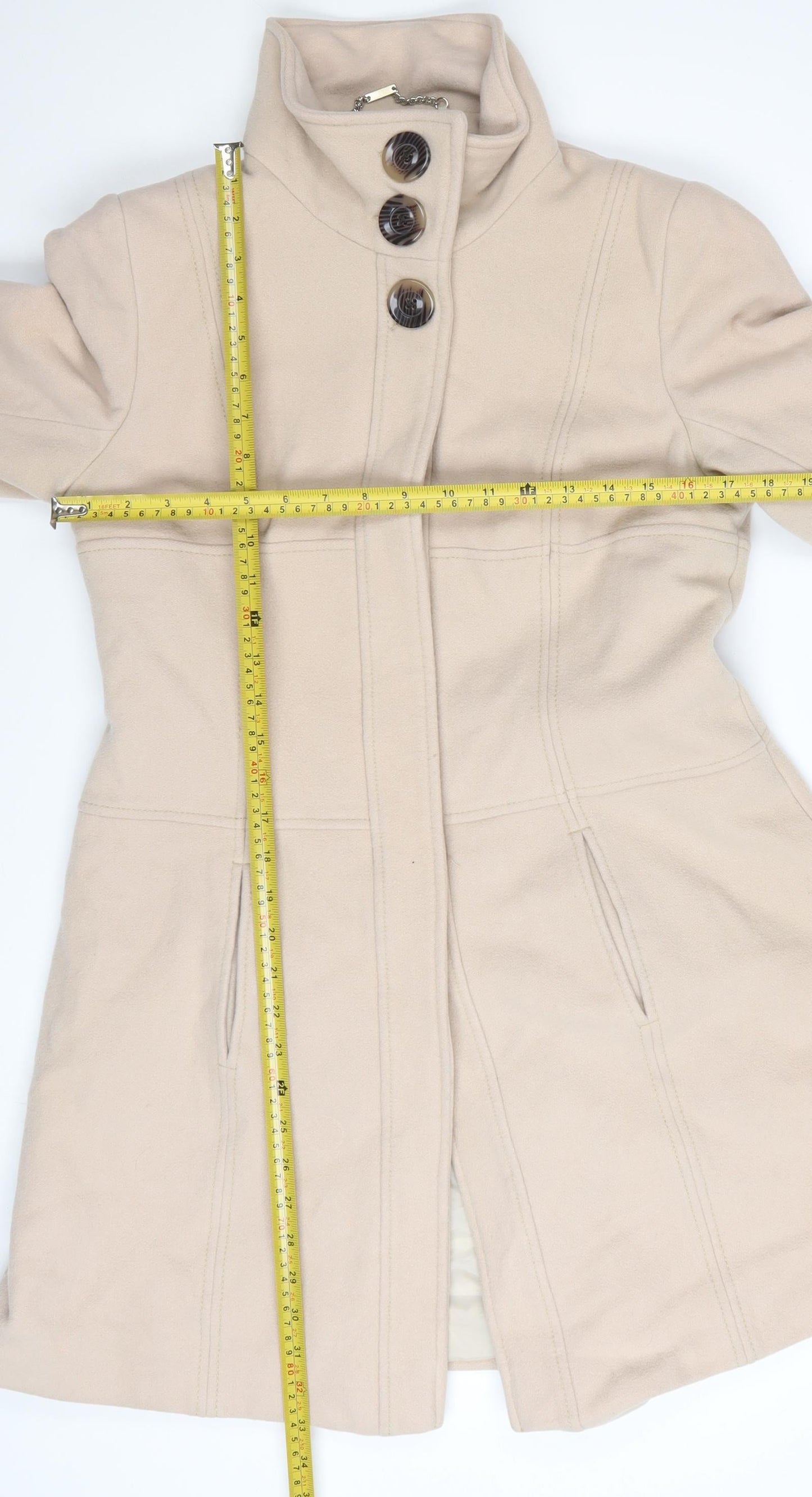 Next Womens Beige Wool Blend Long Overcoat Size 14 Classic