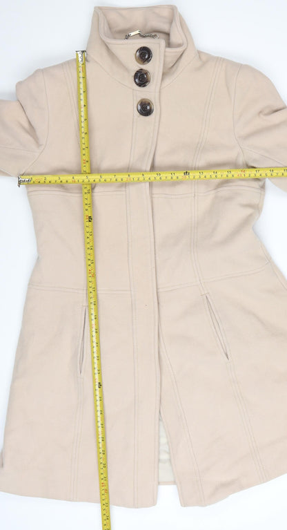 Next Womens Beige Wool Blend Long Overcoat Size 14 Classic
