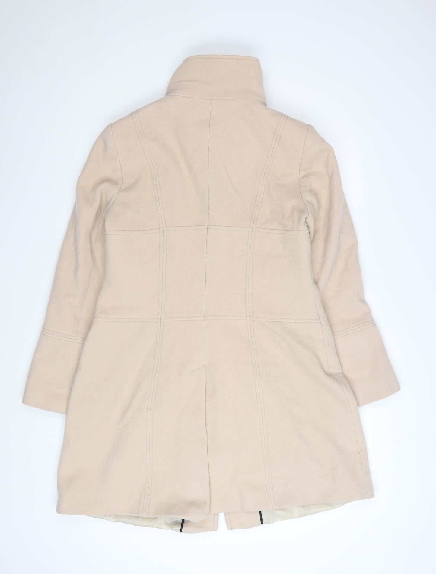 Next Womens Beige Wool Blend Long Overcoat Size 14 Classic
