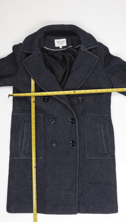 Trench & Coat Women's Grey Wool Pea Coat Size 10 Mid-Length