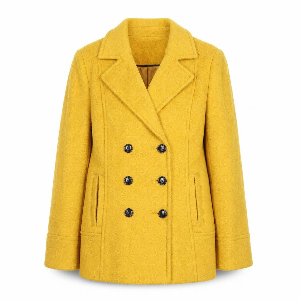 M&Co Women Yellow Wool Blend Pea Coat Size 14 Button Mid-Length
