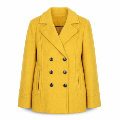 M&Co Women Yellow Wool Blend Pea Coat Size 14 Button Mid-Length