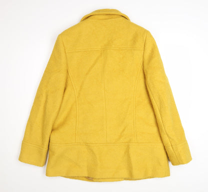 M&Co Women Yellow Wool Blend Pea Coat Size 14 Button Mid-Length