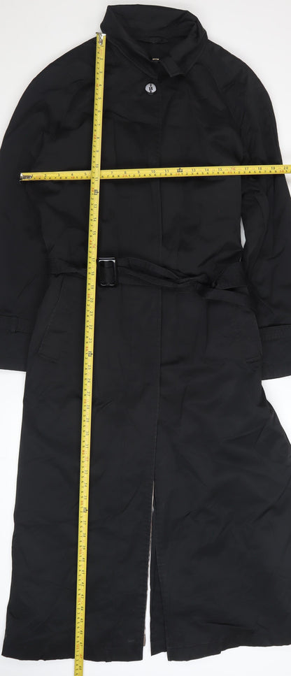 Four Seasons Women's Black Belted Trench Coat Size M Long Classic Style