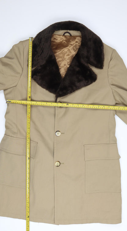 Sears Men’s Beige Long Overcoat 42 Reg Faux Fur Collar Vintage Winter Coat