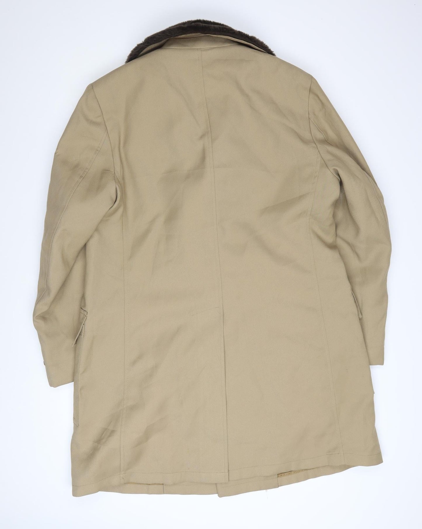 Sears Men’s Beige Long Overcoat 42 Reg Faux Fur Collar Vintage Winter Coat