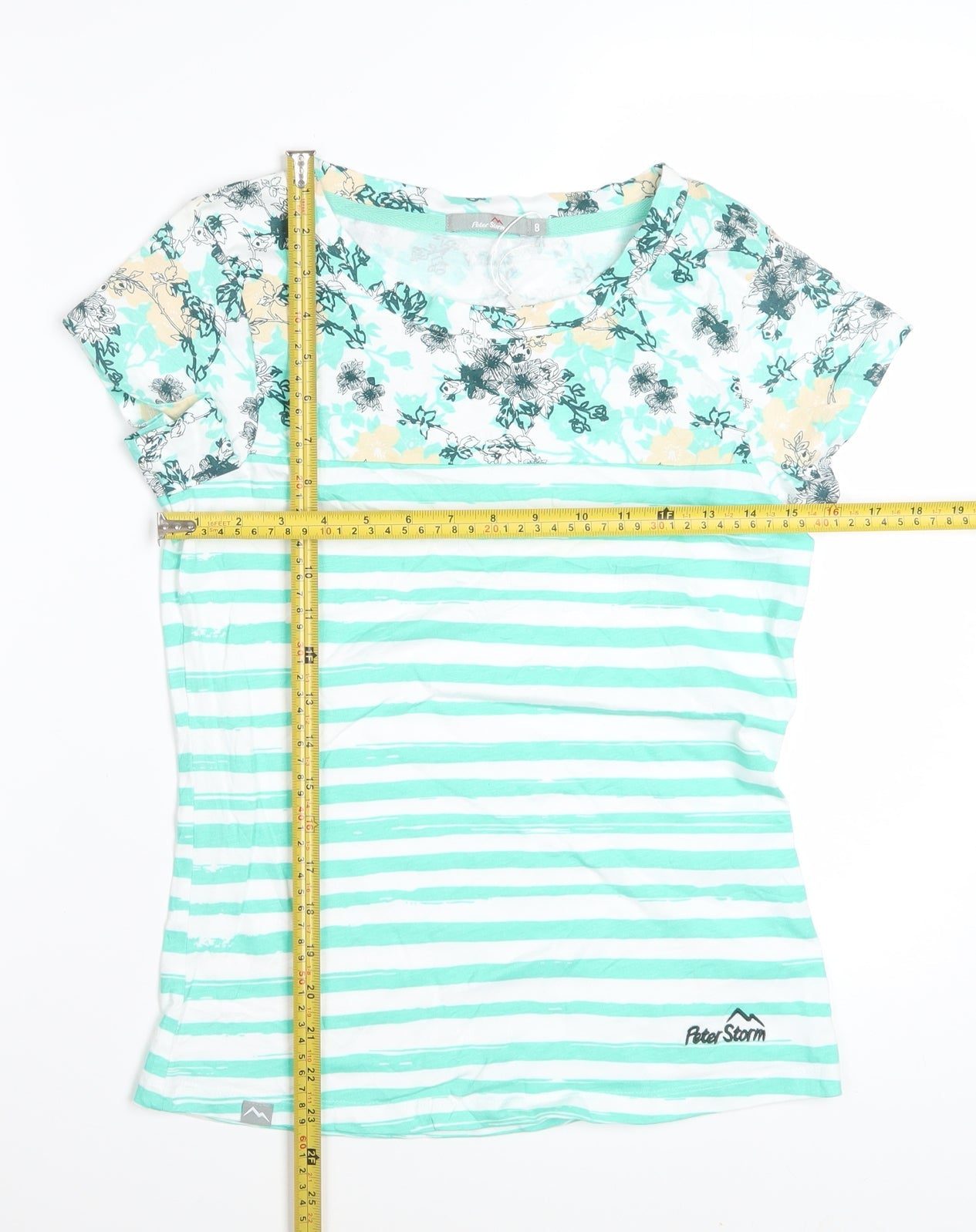 Peter Storm Womens Green Striped Cotton T-Shirt Size 8
