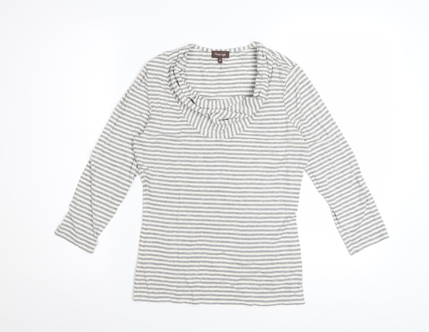 Phase Eight Women’s Grey Striped Cowl Neck 3/4 Sleeve Top Size 10