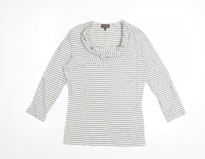 Phase Eight Women’s Grey Striped Cowl Neck 3/4 Sleeve Top Size 10