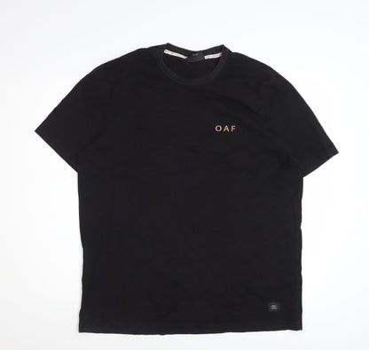 Lazy Oaf Men's Black Graphic T-Shirt Medium Beach Palm Print