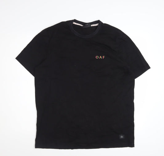 Lazy Oaf Men's Black Graphic T-Shirt Medium Beach Palm Print