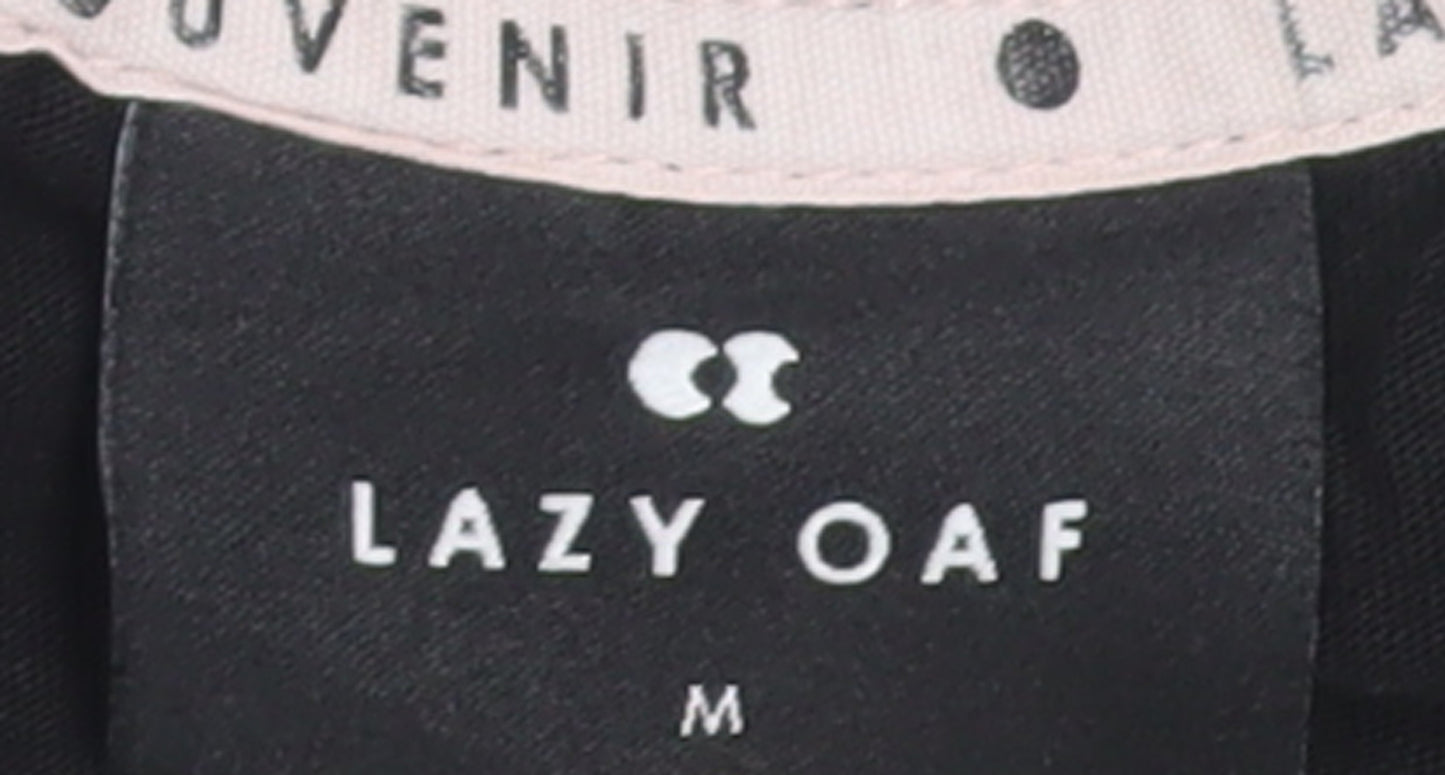 Lazy Oaf Men's Black Graphic T-Shirt Medium Beach Palm Print